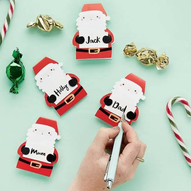 Santa Place Cards - Pack of 10 - Customisable Father Christmas Table Name Cards - Xmas Dinner Table Decorations -Festive Place Setting Cards - Jolie Fete UK