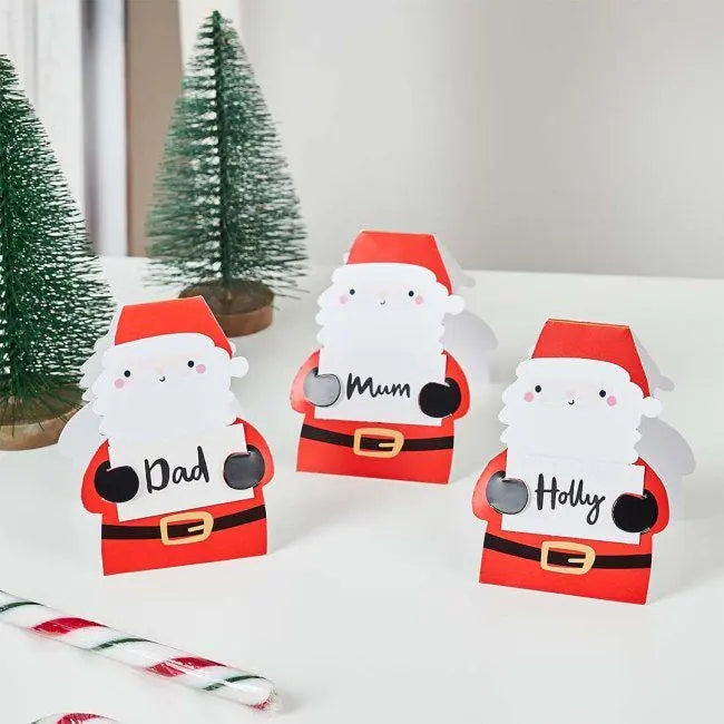Santa Place Cards - Pack of 10 - Customisable Father Christmas Table Name Cards - Xmas Dinner Table Decorations -Festive Place Setting Cards - Jolie Fete UK