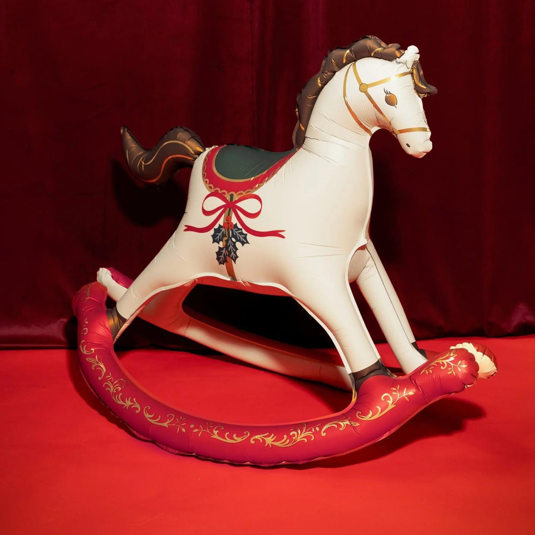 Christmas Rocking Horse Foil Balloon - Large Christmas Decoration - Festive Party Balloon - Holiday Decor - Kids Xmas - Inflate With Air - Jolie Fete UK