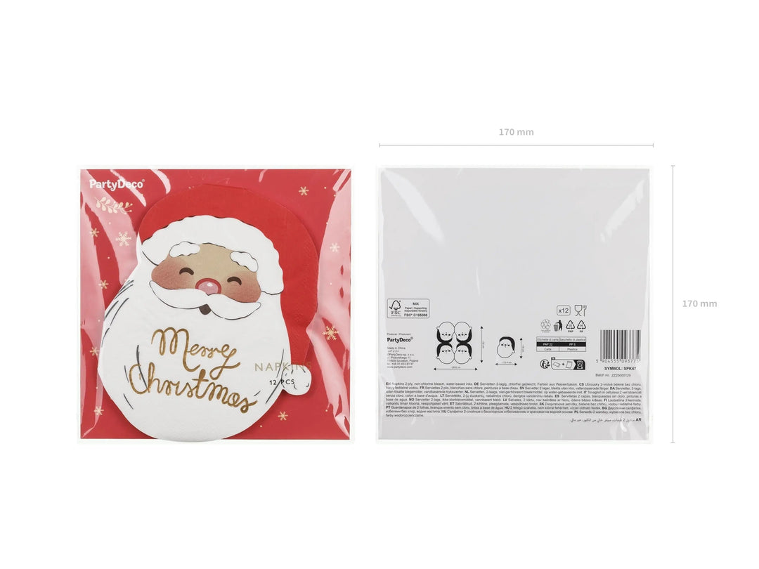 Christmas Santa Napkins - Red & White Paper Napkins - Christmas Party Supplies - Disposable Napkins - Festive Tableware - Pack Of 12 - Jolie Fete UK