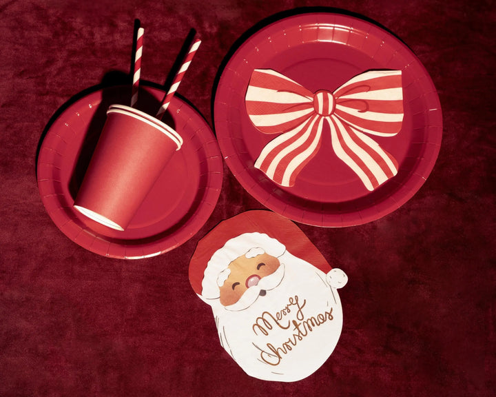Christmas Santa Napkins - Red & White Paper Napkins - Christmas Party Supplies - Disposable Napkins - Festive Tableware - Pack Of 12 - Jolie Fete UK