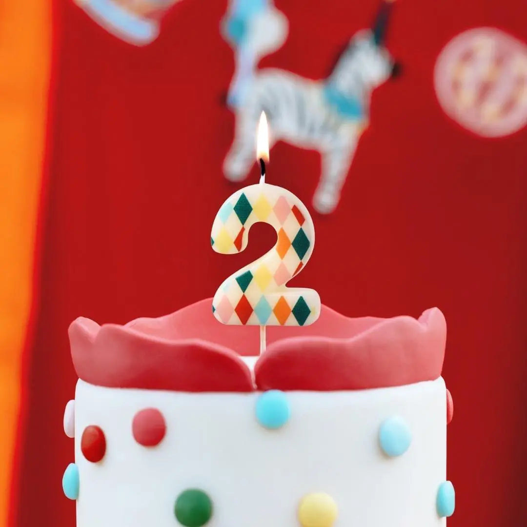 Cake Candle 2 - Rainbow Candles - Number 2 Birthday Cake Candle - Circus Party - Diamond Design - Harlequin Pattern-Kids Party-Multicoloured - Jolie Fete UK