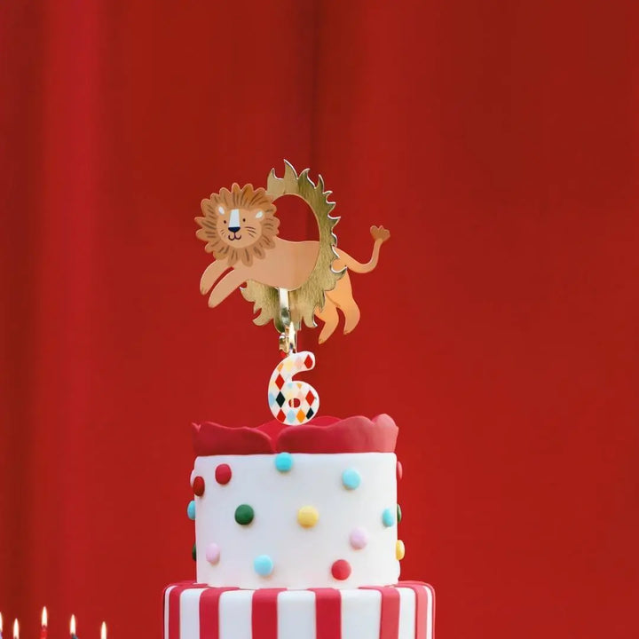 Lion Cake Topper - Carnival Party Supplies - Funfair Theme - Kids Birthday Party Supplies - Cake Decorations - Leaping Lion - Ring Of Fire - Jolie Fete UK