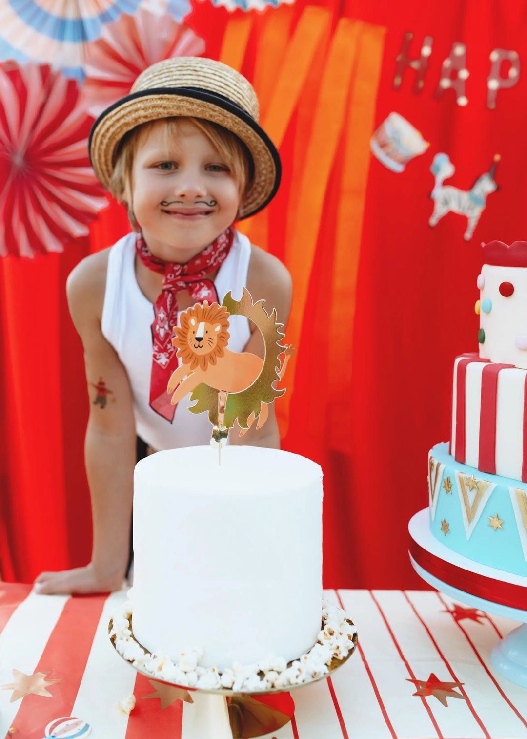 Lion Cake Topper - Carnival Party Supplies - Funfair Theme - Kids Birthday Party Supplies - Cake Decorations - Leaping Lion - Ring Of Fire - Jolie Fete UK