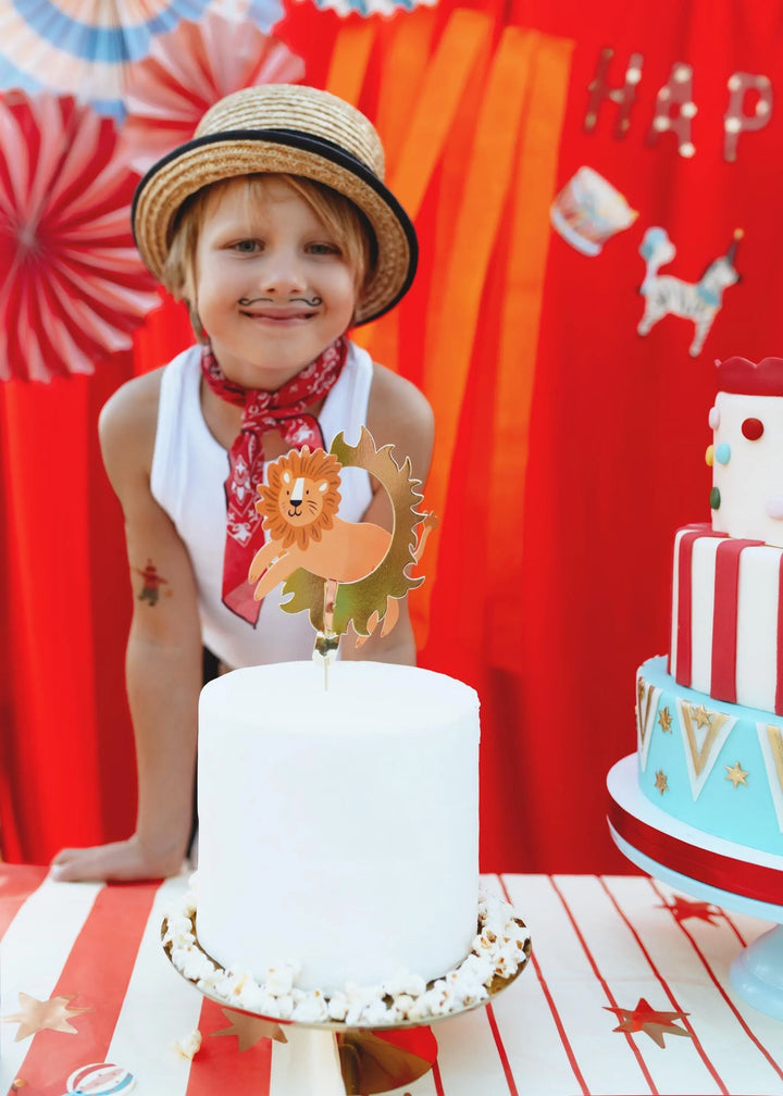 Lion Cake Topper - Carnival Party Supplies - Funfair Theme - Kids Birthday Party Supplies - Cake Decorations - Leaping Lion - Ring Of Fire - Jolie Fete UK