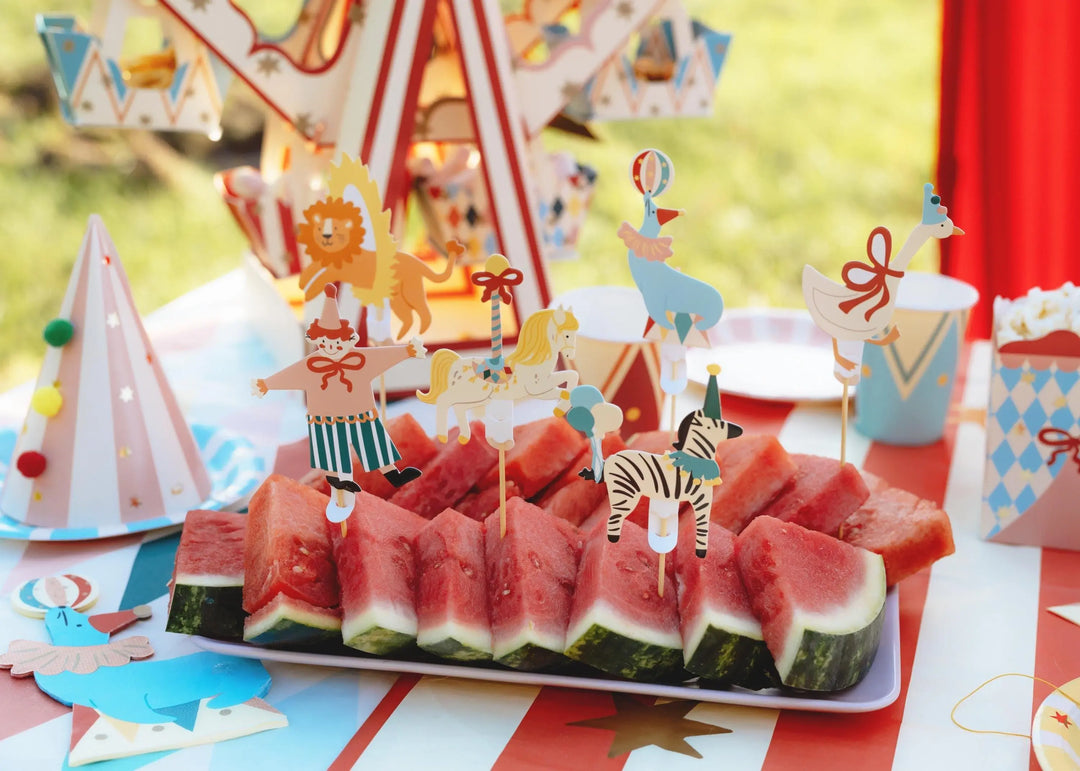 Circus Cup Cake Toppers - Carnival Party Supplies - Funfair Theme - Kids Birthday Party Supplies - Cake Decorations - Pack of 6 - Jolie Fete UK
