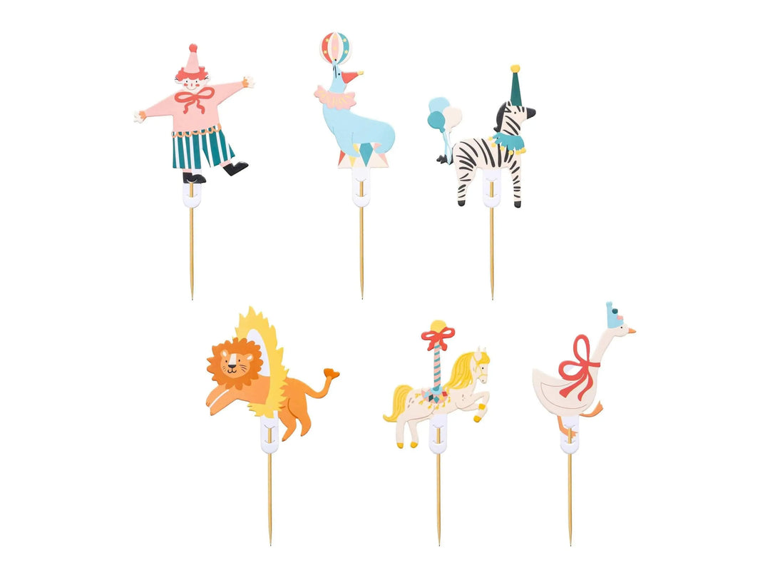 Circus Cup Cake Toppers - Carnival Party Supplies - Funfair Theme - Kids Birthday Party Supplies - Cake Decorations - Pack of 6 - Jolie Fete UK