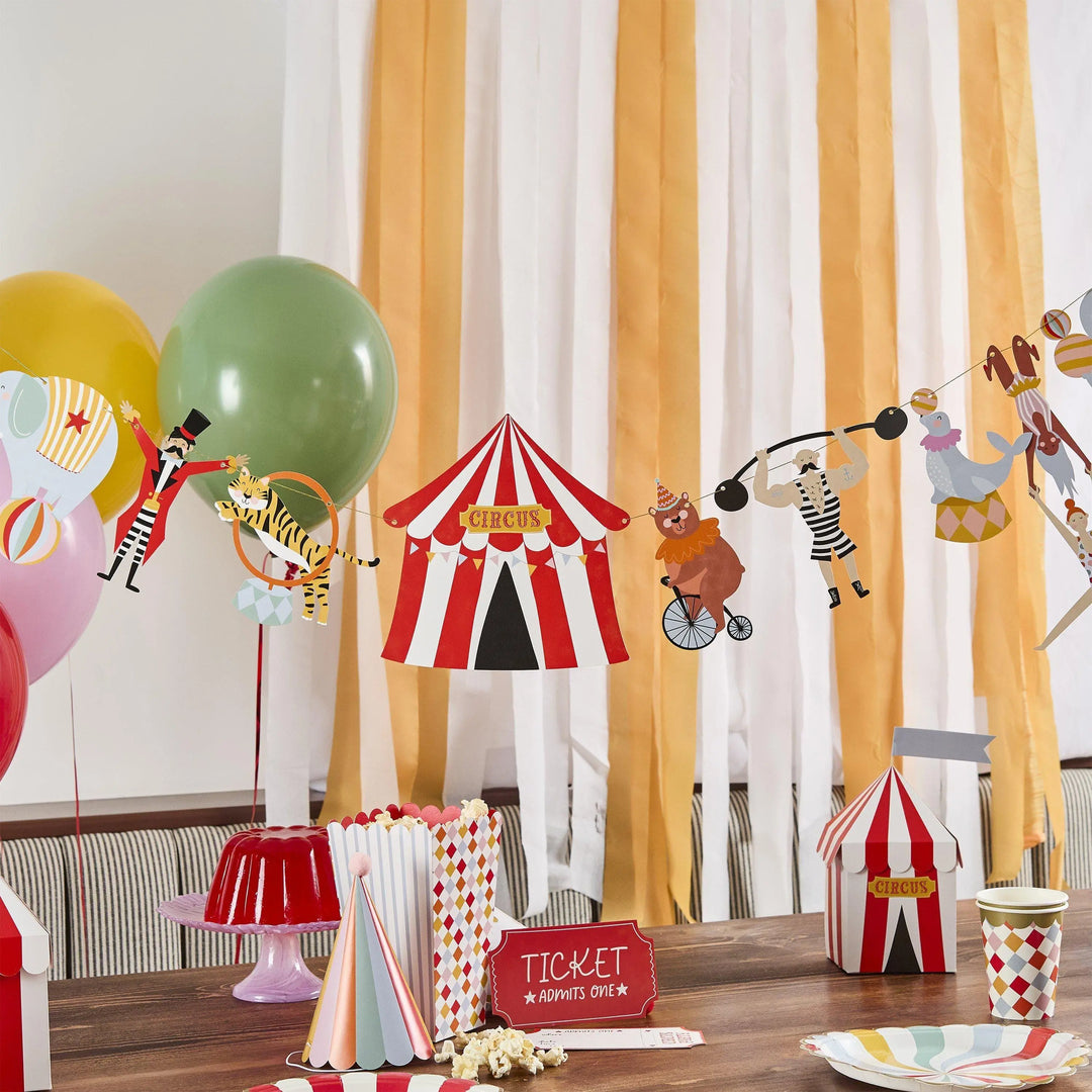 Circus Party Hats - Circus Party - Carnival Decor - Harlequin, Red & White Tent Stripes, Polka Dots, Pom Moms -Kids Birthday Party-Pack Of 8 - Jolie Fete UK