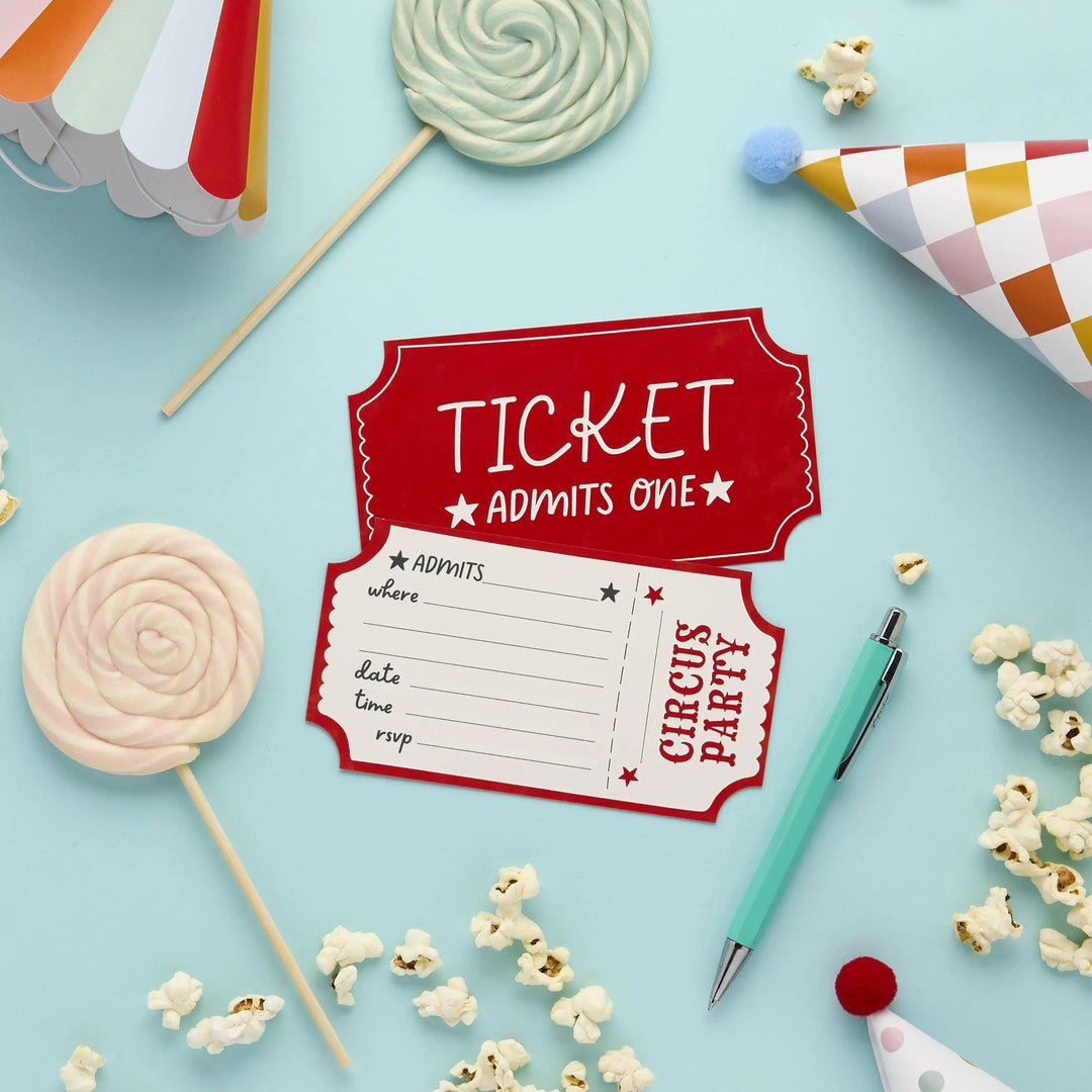 Circus Party Invitations - Circus Ticket Design - Carnival Decor - Admits One - Kids Birthday Party - Big Top Theme - Pack Of 8 - Jolie Fete UK