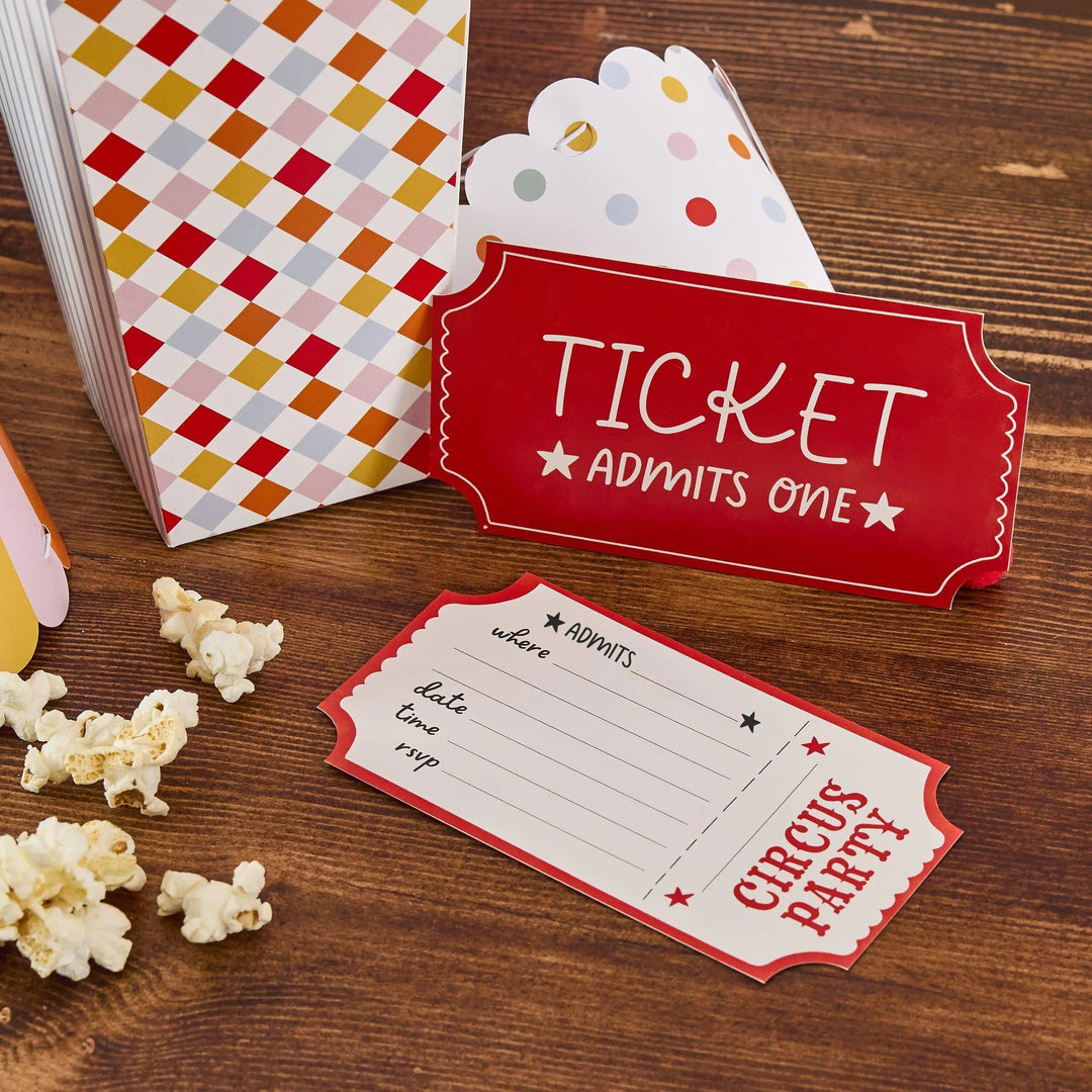 Circus Party Invitations - Circus Ticket Design - Carnival Decor - Admits One - Kids Birthday Party - Big Top Theme - Pack Of 8 - Jolie Fete UK