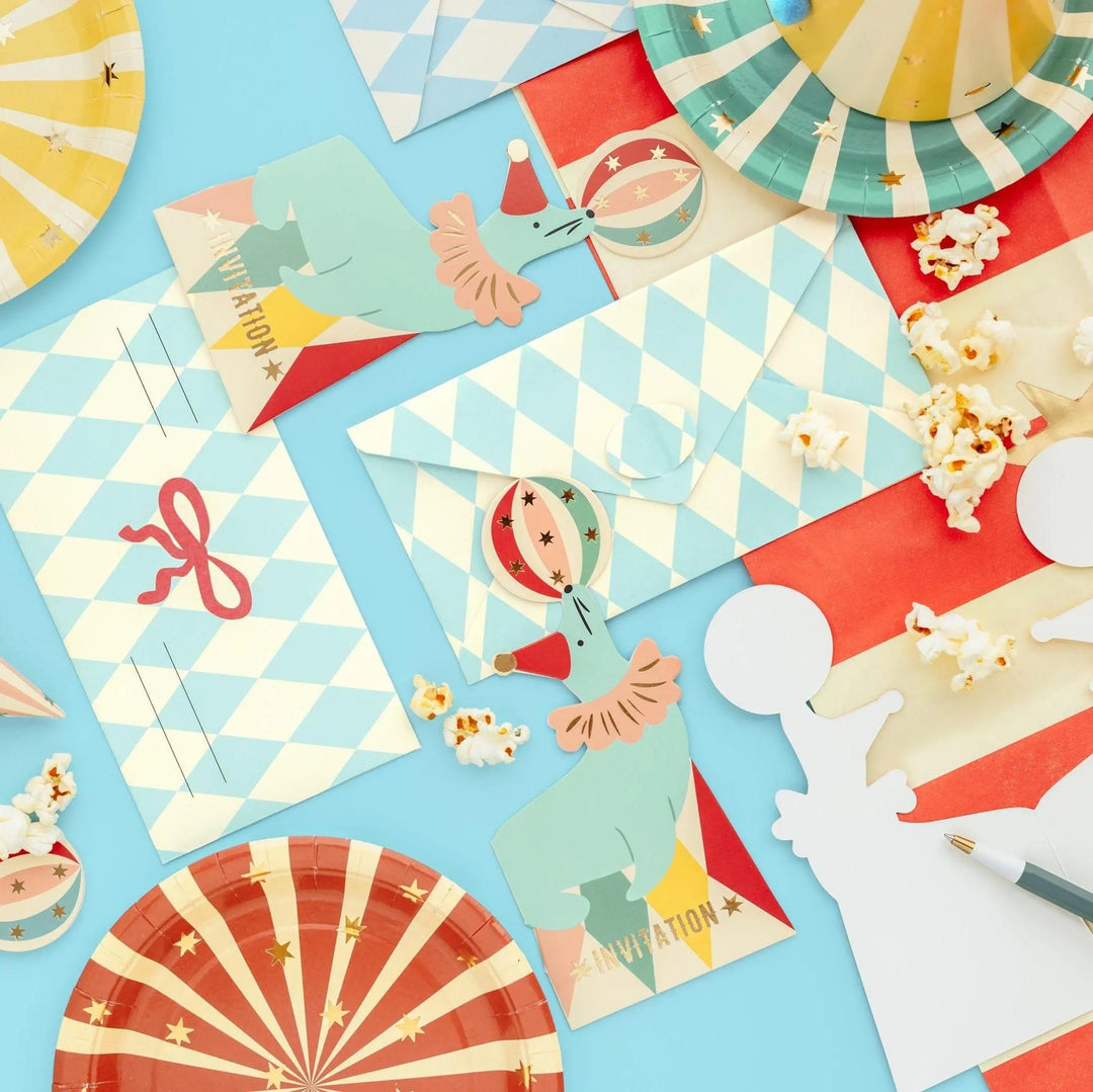 Circus Party Invitations - Party Invites With Circus Seal - Funfair Theme - Kids Birthday Party Supplies - Circus Animals - Pack of 6 - Jolie Fete UK