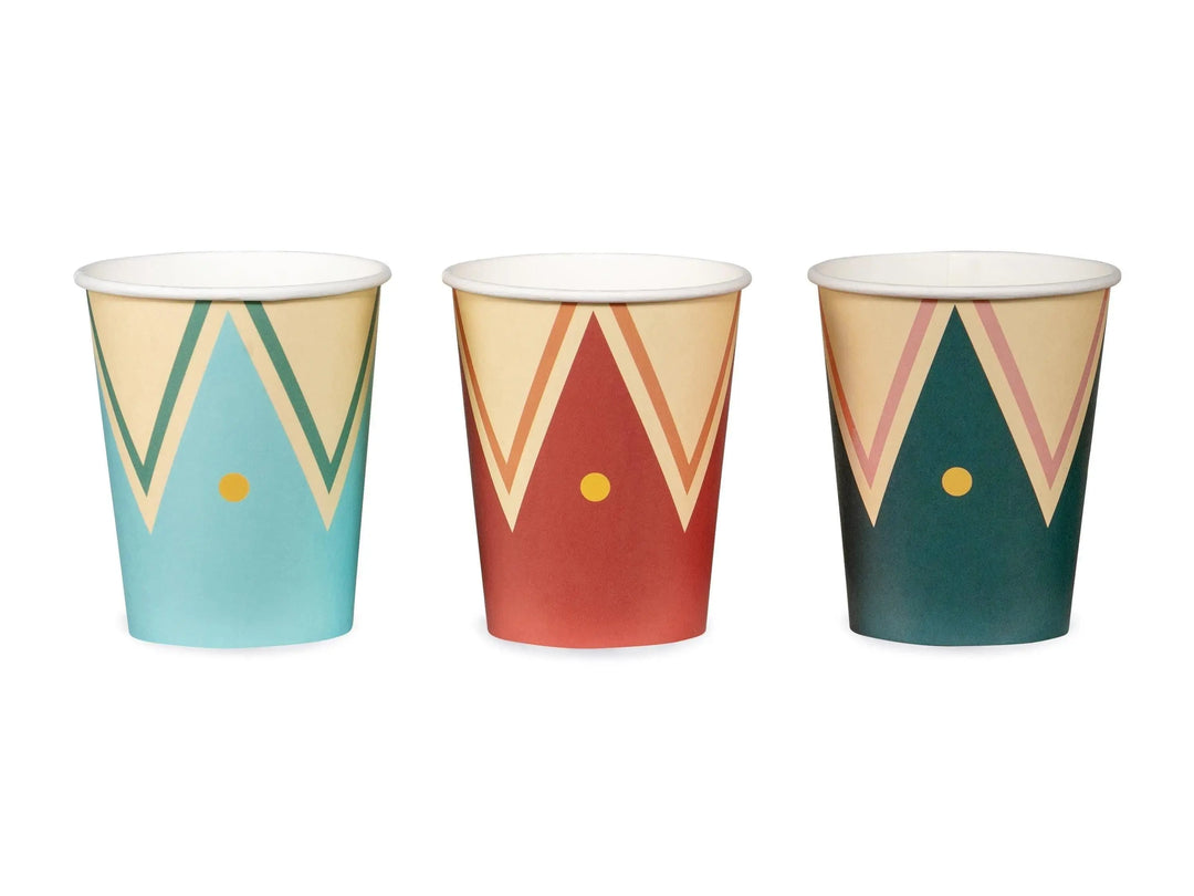 Circus Cups - Blue, Red& Green Paper Party Cups - Carnival Party Supplies - Funfair Theme - Kids Birthday Party Supplies - Pack of 6 - Jolie Fete UK