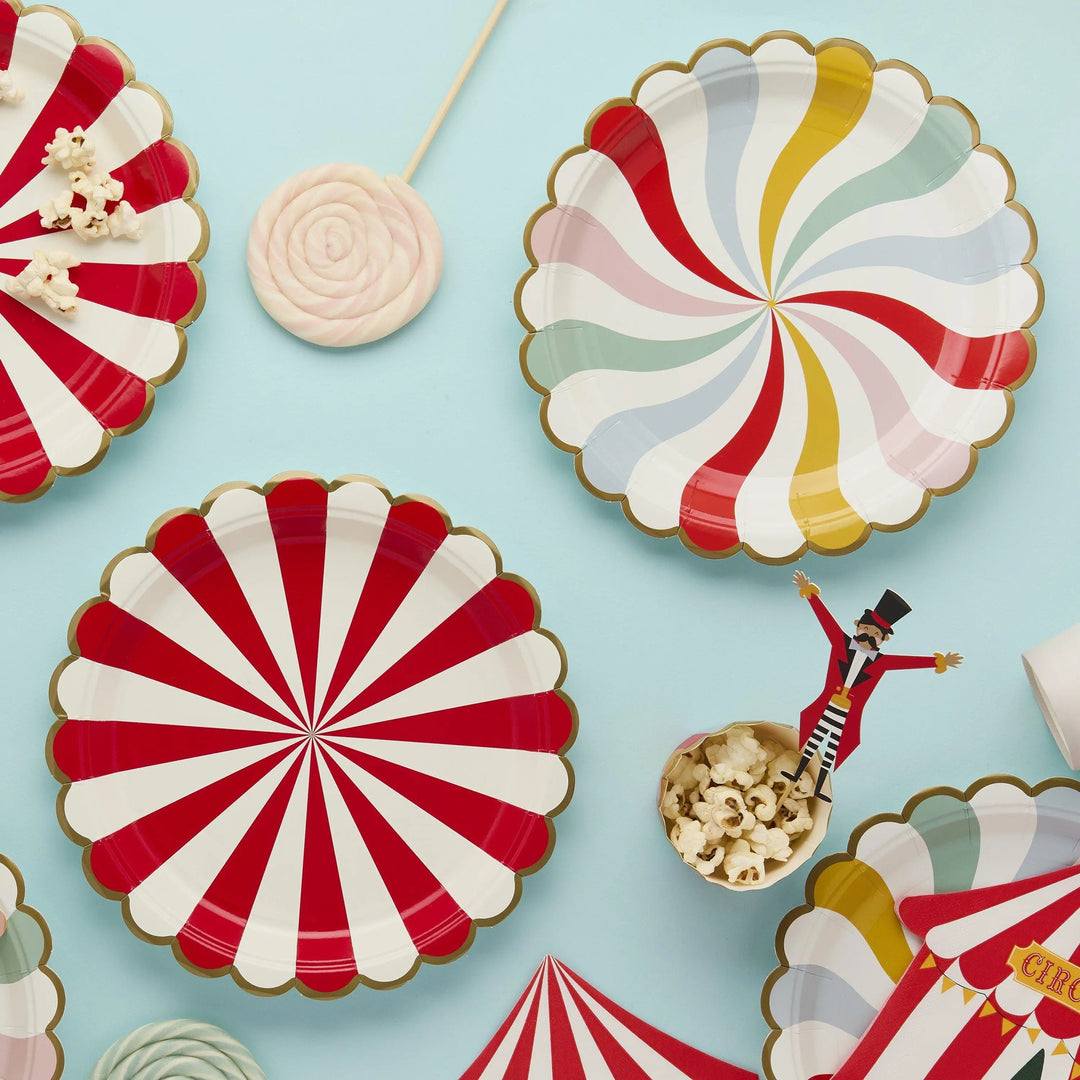 Circus Plates - Circus Party Paper Plates - Stripes And Swirls - Carnival Party - Funfair Theme - Kids Birthday Party Supplies - Pack of 8 - Jolie Fete UK
