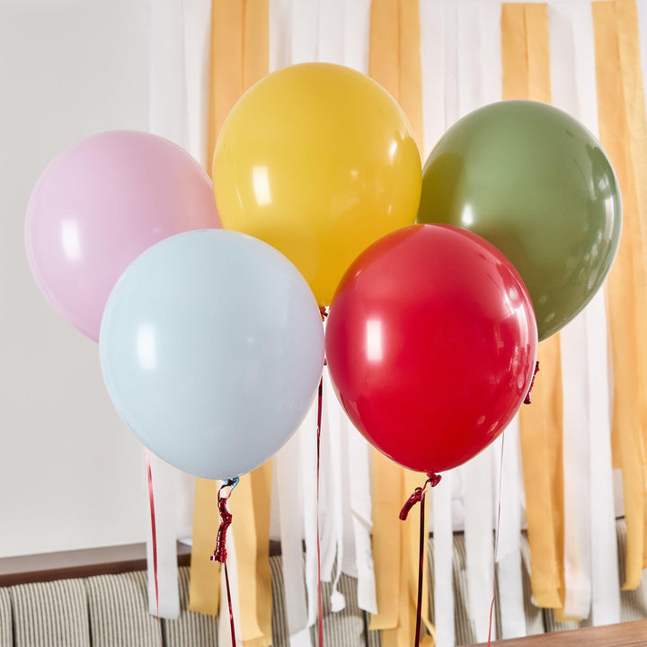 Circus Balloons - Circus Party Plain Colour Balloons - Circus Party Decorations - Carnival Funfair - Kids Birthday Party - 12" - Pack Of 5 - Jolie Fete UK