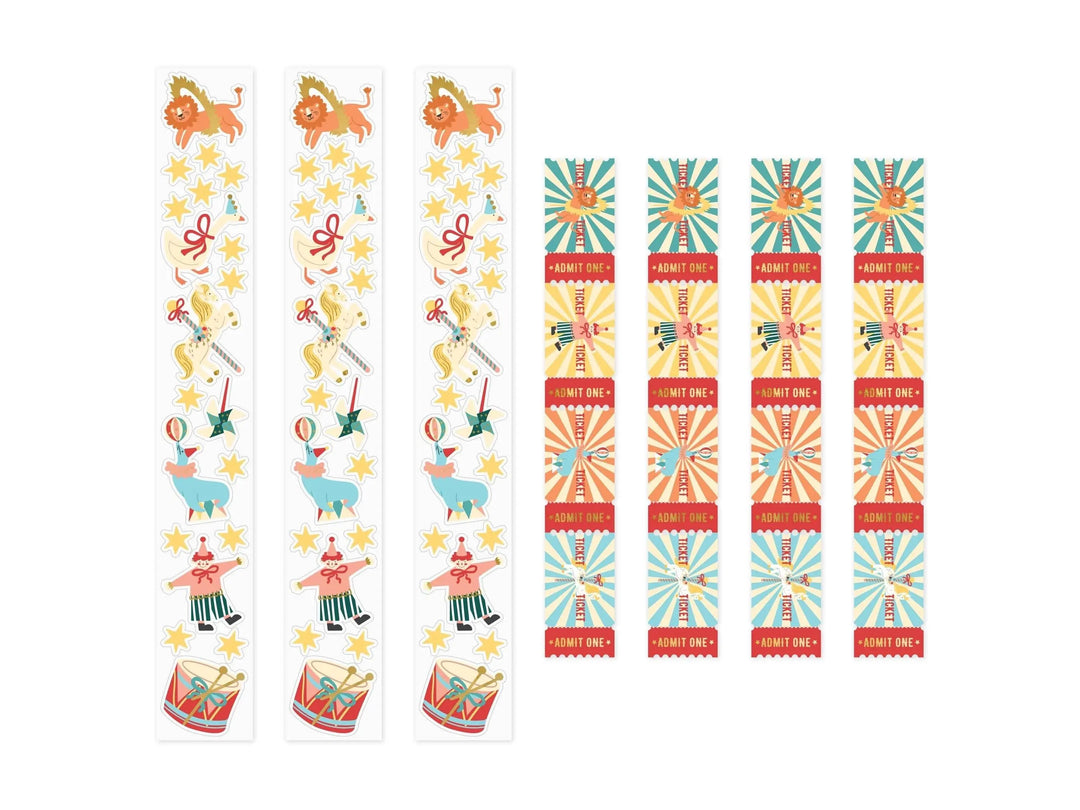 Circus Stickers - Carnival Party Supplies - Funfair Theme - Kids Birthday Party Supplies - Gift Wrap - Party Favours - Circus Entry Tickets - Jolie Fete UK