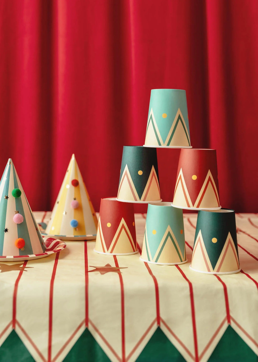 Circus Stripe Tablecloth - Paper Tablecloth With Thin Red Stripes & Gold Stars - Carnival Party Supplies - Funfair Theme-Kids Birthday Party - Jolie Fete UK