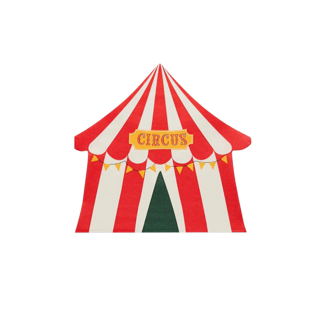 Circus Napkins - Circus Tent Shaped Paper Napkins - Red Stripes - Circus Party - Funfair Theme - Kids Birthday Party Supplies - Pack of 16 - Jolie Fete UK