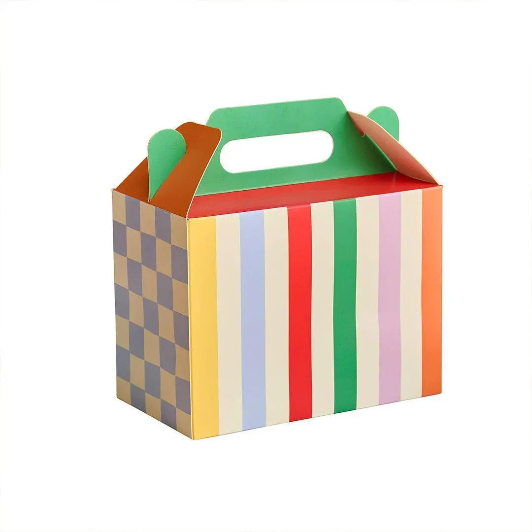 Kids Party Food Boxes -Rainbow Picnic Lunch Box -Checkered & Stripes Meal Boxes-Children's Birthday Party Bag Box-Treat Gift Boxes-Pack Of 6 - Jolie Fete UK