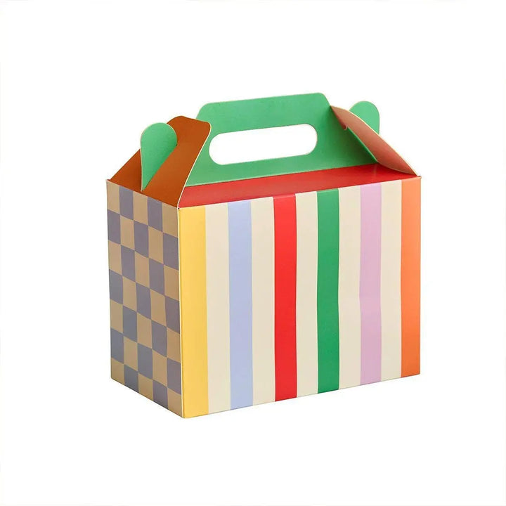 Kids Party Food Boxes -Rainbow Picnic Lunch Box -Checkered & Stripes Meal Boxes-Children's Birthday Party Bag Box-Treat Gift Boxes-Pack Of 6 - Jolie Fete UK