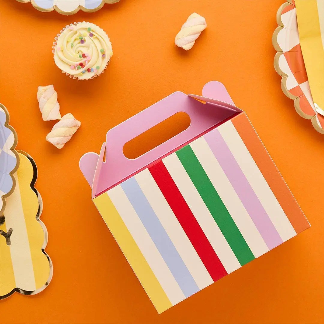 Kids Party Food Boxes -Rainbow Picnic Lunch Box -Checkered & Stripes Meal Boxes-Children's Birthday Party Bag Box-Treat Gift Boxes-Pack Of 6 - Jolie Fete UK
