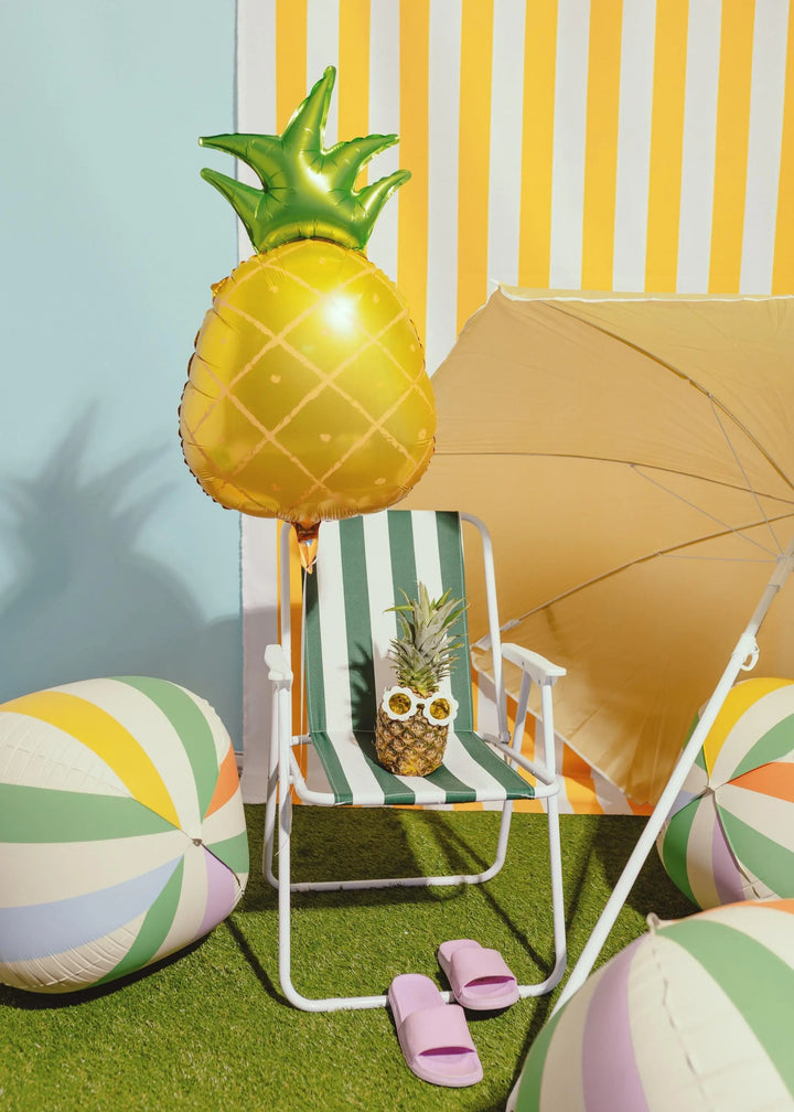 Striped Beach Ball Foil Balloon - Colourful Summer Party Decor - 50cm Round Balloon - Garden Party Supplies - Pool Party Decoration - Jolie Fete UK