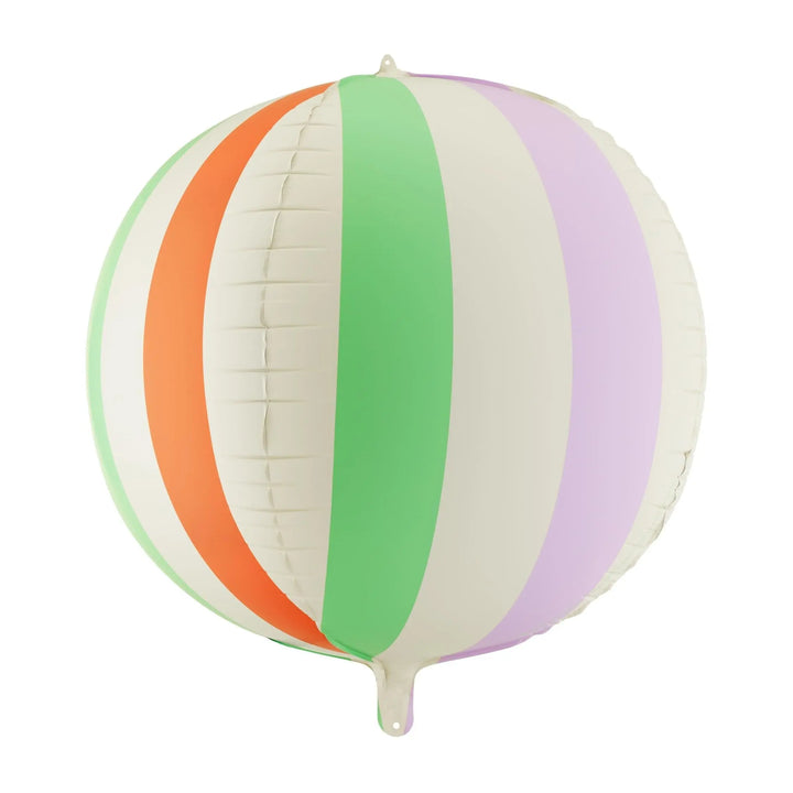 Striped Beach Ball Foil Balloon - Colourful Summer Party Decor - 50cm Round Balloon - Garden Party Supplies - Pool Party Decoration - Jolie Fete UK