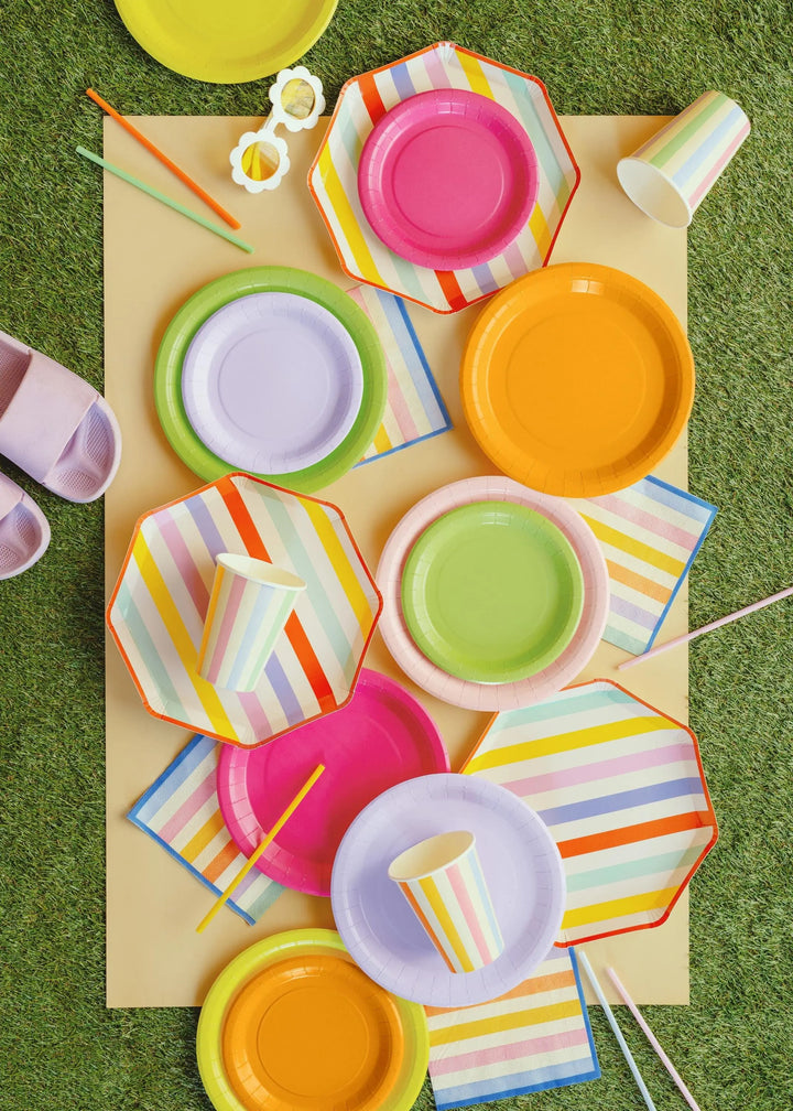 Striped Paper Cups - Colourful Summer Party Decor - 400ml Rainbow Drinks Cups - Garden BBQ Supplies - Tropical Birthday Decor - Pack Of 6 - Jolie Fete UK