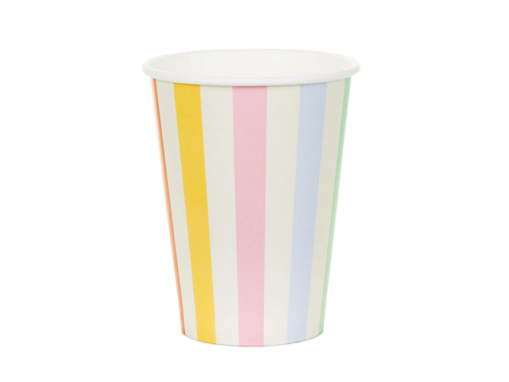 Striped Paper Cups - Colourful Summer Party Decor - 400ml Rainbow Drinks Cups - Garden BBQ Supplies - Tropical Birthday Decor - Pack Of 6 - Jolie Fete UK