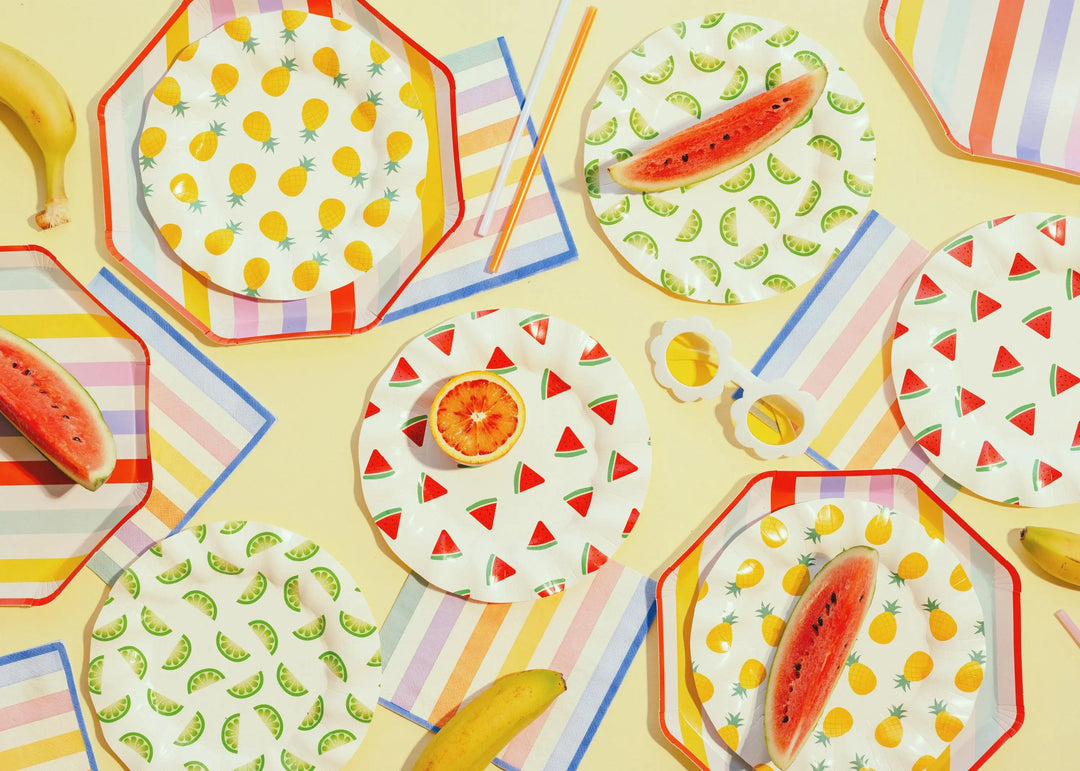 Colourful Striped Paper Napkins - Summer Party Tableware - Rainbow Picnic Decor - Tropical Party Decor - Garden BBQ Accessories - Pack Of 20 - Jolie Fete UK
