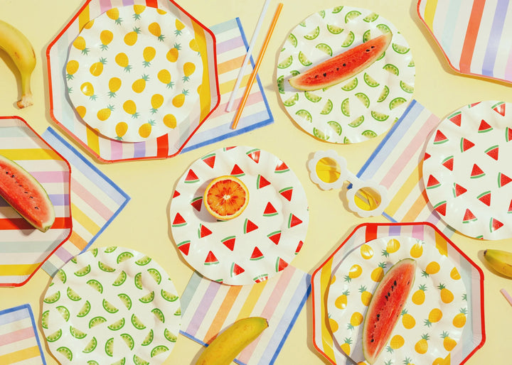 Colourful Striped Paper Napkins - Summer Party Tableware - Rainbow Picnic Decor - Tropical Party Decor - Garden BBQ Accessories - Pack Of 20 - Jolie Fete UK