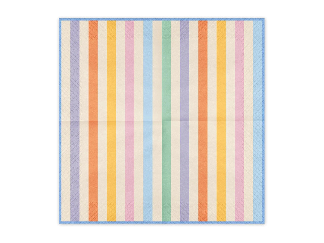 Colourful Striped Paper Napkins - Summer Party Tableware - Rainbow Picnic Decor - Tropical Party Decor - Garden BBQ Accessories - Pack Of 20 - Jolie Fete UK