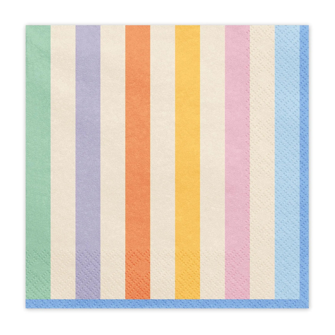 Colourful Striped Paper Napkins - Summer Party Tableware - Rainbow Picnic Decor - Tropical Party Decor - Garden BBQ Accessories - Pack Of 20 - Jolie Fete UK