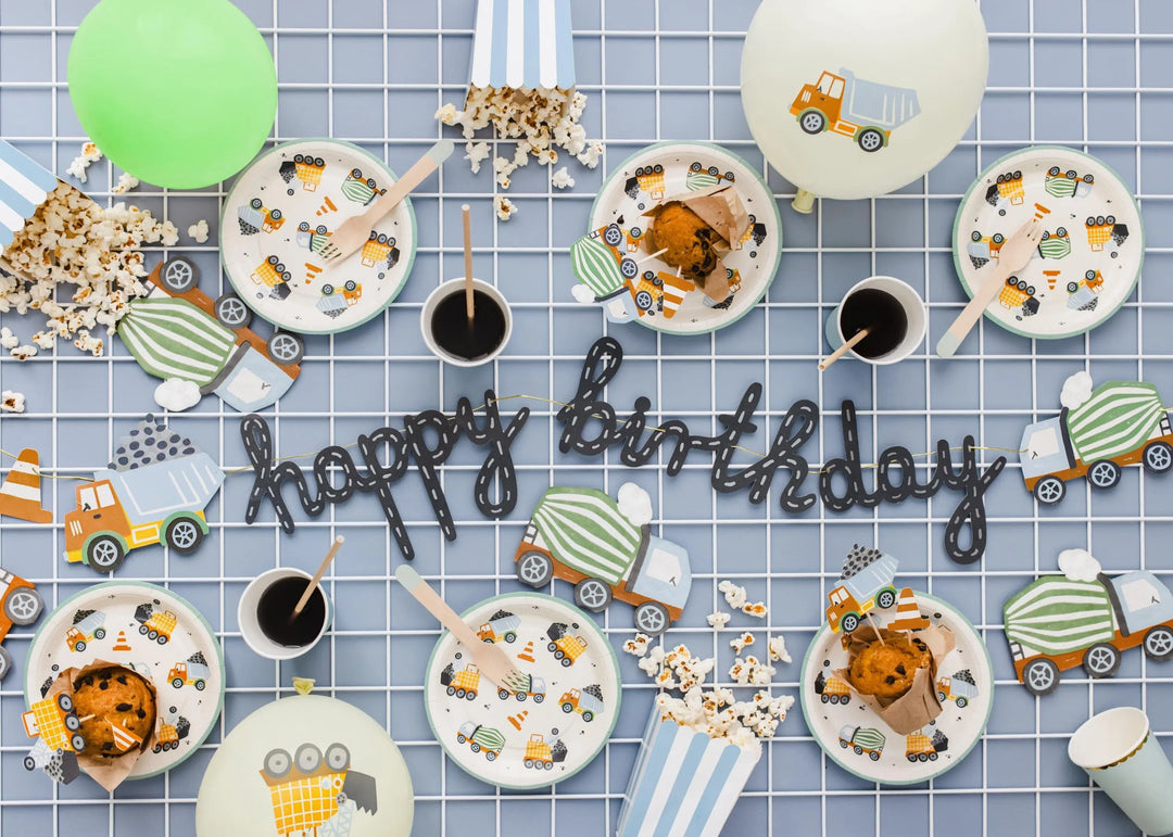 Construction Party Napkins - Concrete Mixer Shaped Paper Napkins - Digger Birthday Tableware - Green & Orange-Kids Party Supplies-Pack Of 20 - Jolie Fete UK
