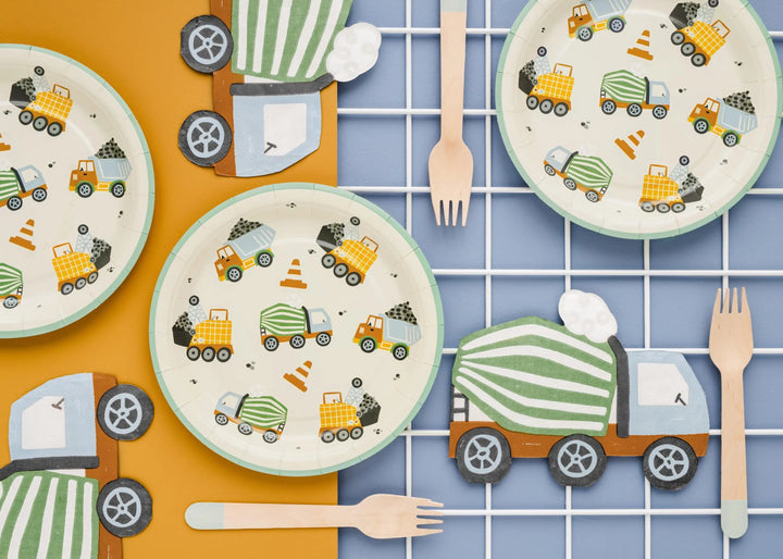 Construction Party Napkins - Concrete Mixer Shaped Paper Napkins - Digger Birthday Tableware - Green & Orange-Kids Party Supplies-Pack Of 20 - Jolie Fete UK