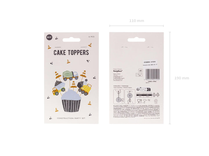 Construction Party Cupcake Toppers - Birthday Cake Topper - Dump Truck, Digger, Cement Mixer & Traffic Cones - Kids Birthday Party Supplies - Jolie Fete UK