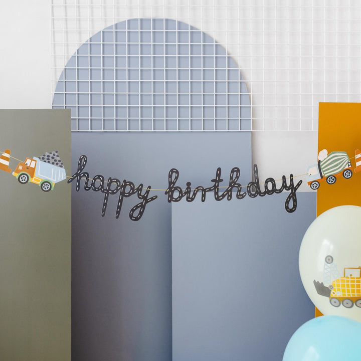 Happy Birthday Banner - Construction Party Supplies - Digger Birthday Decorations - Dump Truck Garland - Kids Birthday Party Bunting - Jolie Fete UK