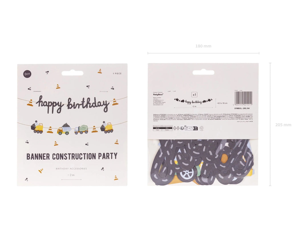 Happy Birthday Banner - Construction Party Supplies - Digger Birthday Decorations - Dump Truck Garland - Kids Birthday Party Bunting - Jolie Fete UK