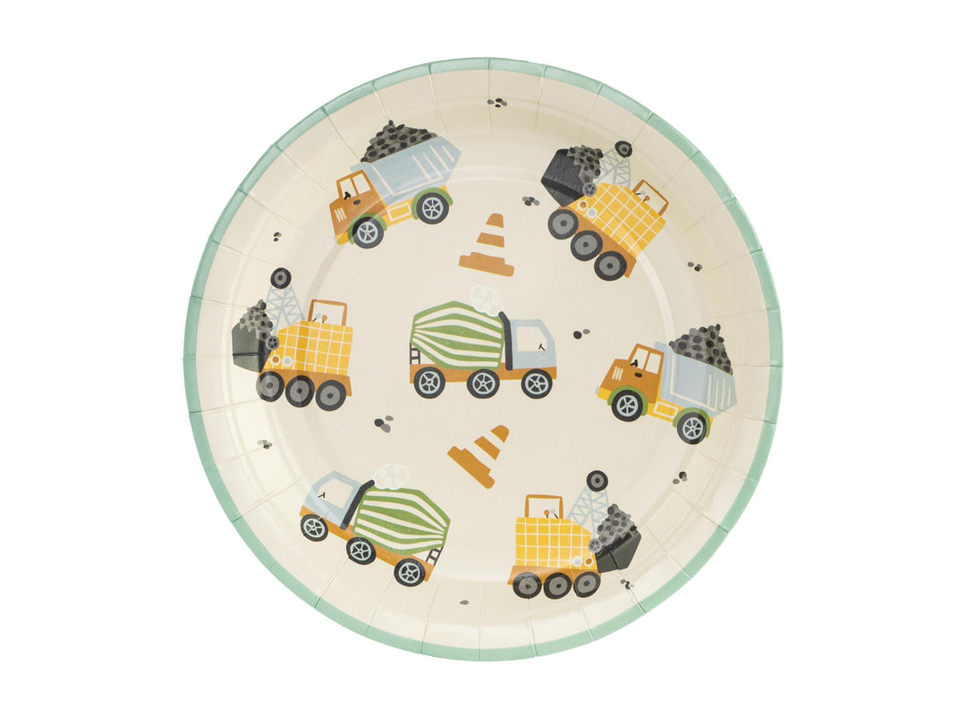 Construction Party Plates - Digger Birthday Paper Plates - Construction Theme Tableware - Cream Plates - Kids Party Supplies - Pack Of 6 - Jolie Fete UK