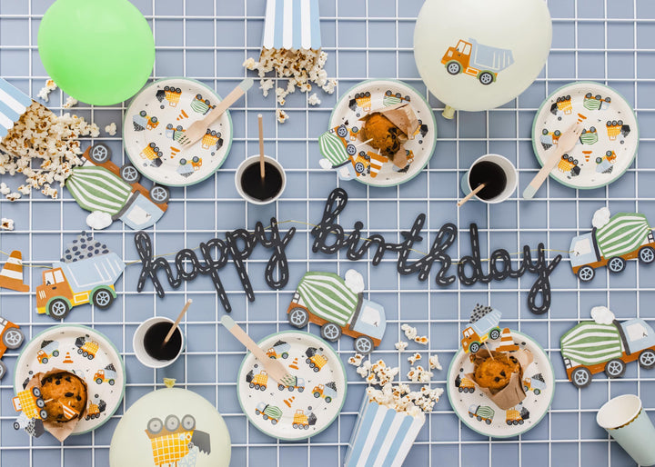 Construction Party Plates - Digger Birthday Paper Plates - Construction Theme Tableware - Cream Plates - Kids Party Supplies - Pack Of 6 - Jolie Fete UK