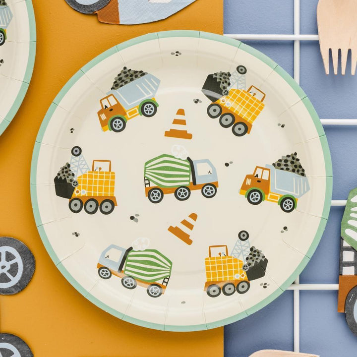 Construction Party Plates - Digger Birthday Paper Plates - Construction Theme Tableware - Cream Plates - Kids Party Supplies - Pack Of 6 - Jolie Fete UK