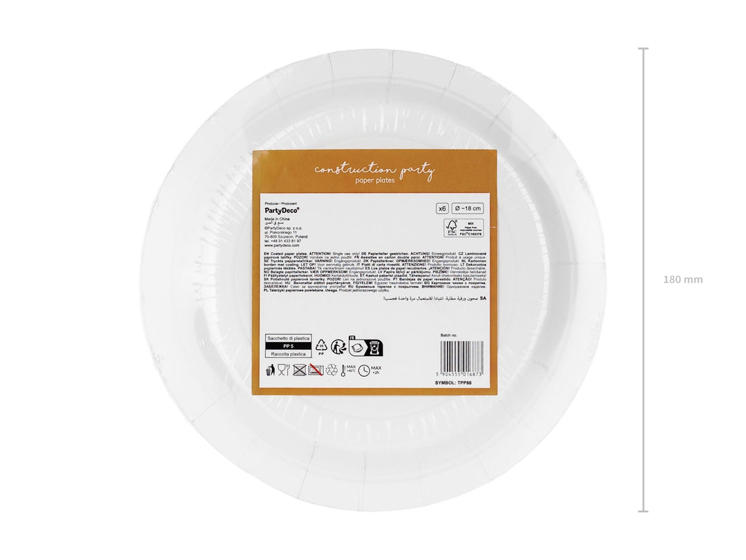 Construction Party Plates - Digger Birthday Paper Plates - Construction Theme Tableware - Cream Plates - Kids Party Supplies - Pack Of 6 - Jolie Fete UK