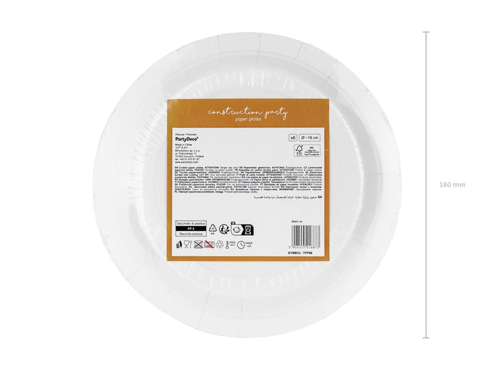 Construction Party Plates - Digger Birthday Paper Plates - Construction Theme Tableware - Cream Plates - Kids Party Supplies - Pack Of 6 - Jolie Fete UK