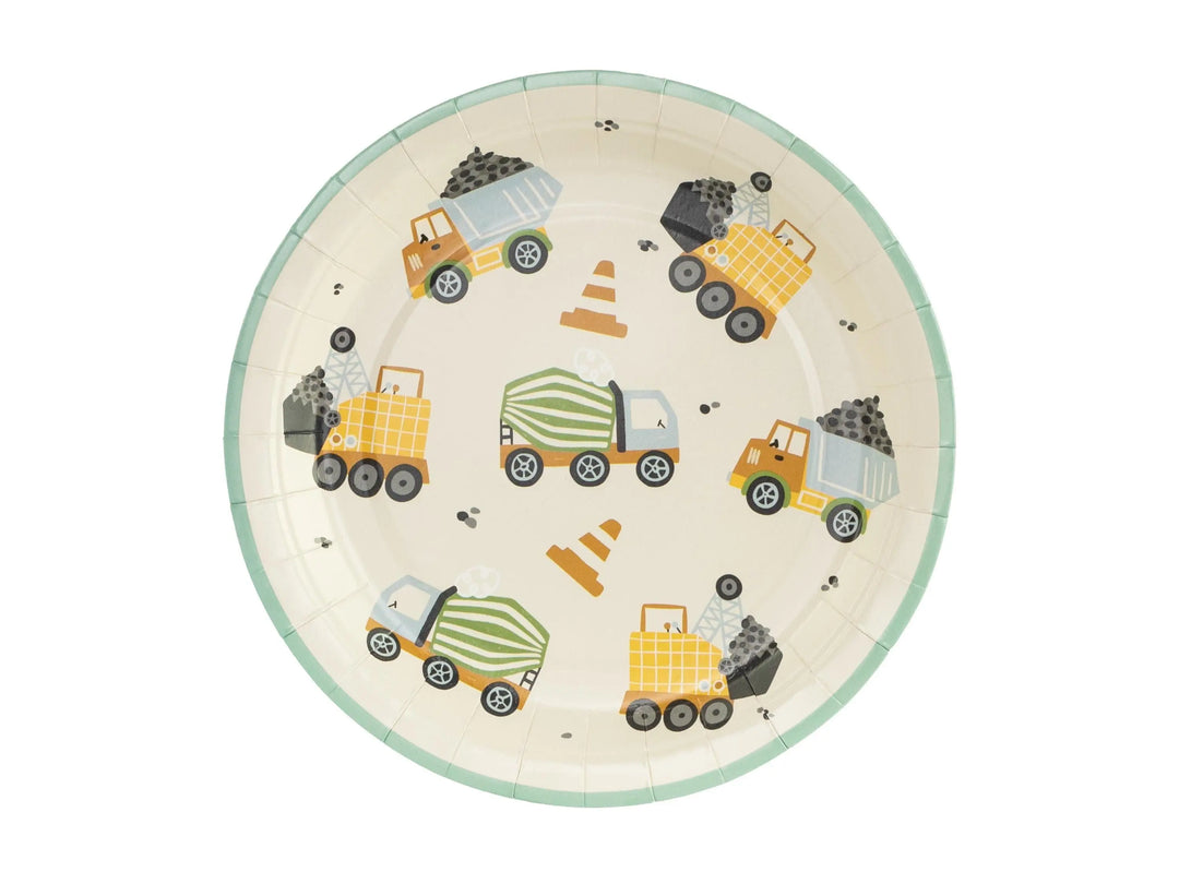 Construction Party Plates - Digger Birthday Paper Plates - Construction Theme Tableware - Cream Plates - Kids Party Supplies - Pack Of 6 - Jolie Fete UK