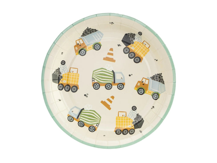 Construction Party Plates - Digger Birthday Paper Plates - Construction Theme Tableware - Cream Plates - Kids Party Supplies - Pack Of 6 - Jolie Fete UK