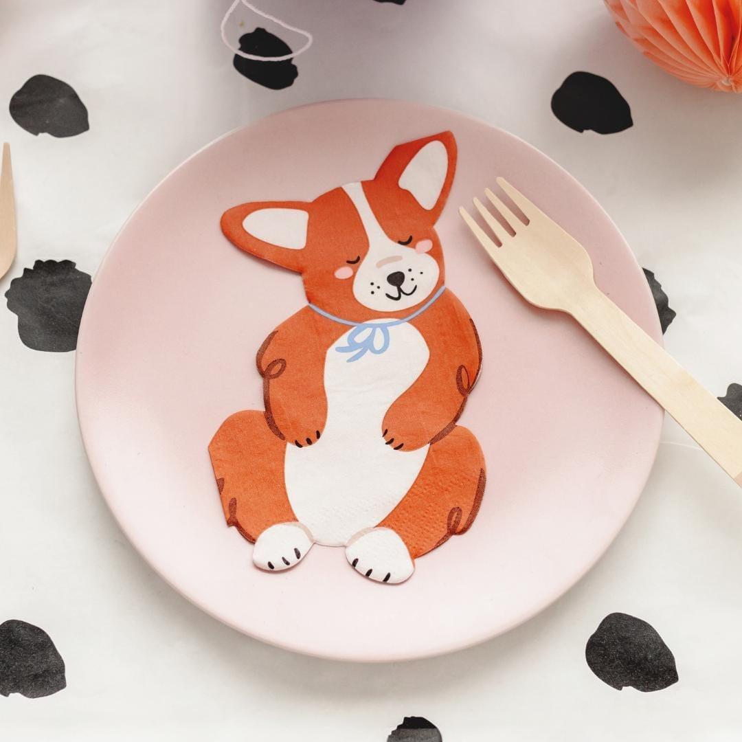 Corgi Dog Paper Napkins - Sleepy Puppy Party Tissues - Cute Dog Birthday Tableware - Pet Lover Celebration Decor - Pack Of 12 - Jolie Fete UK