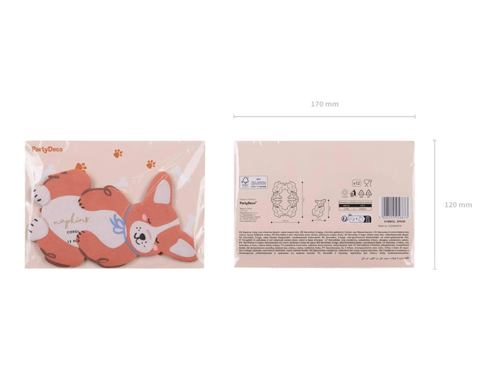 Corgi Dog Paper Napkins - Sleepy Puppy Party Tissues - Cute Dog Birthday Tableware - Pet Lover Celebration Decor - Pack Of 12 - Jolie Fete UK