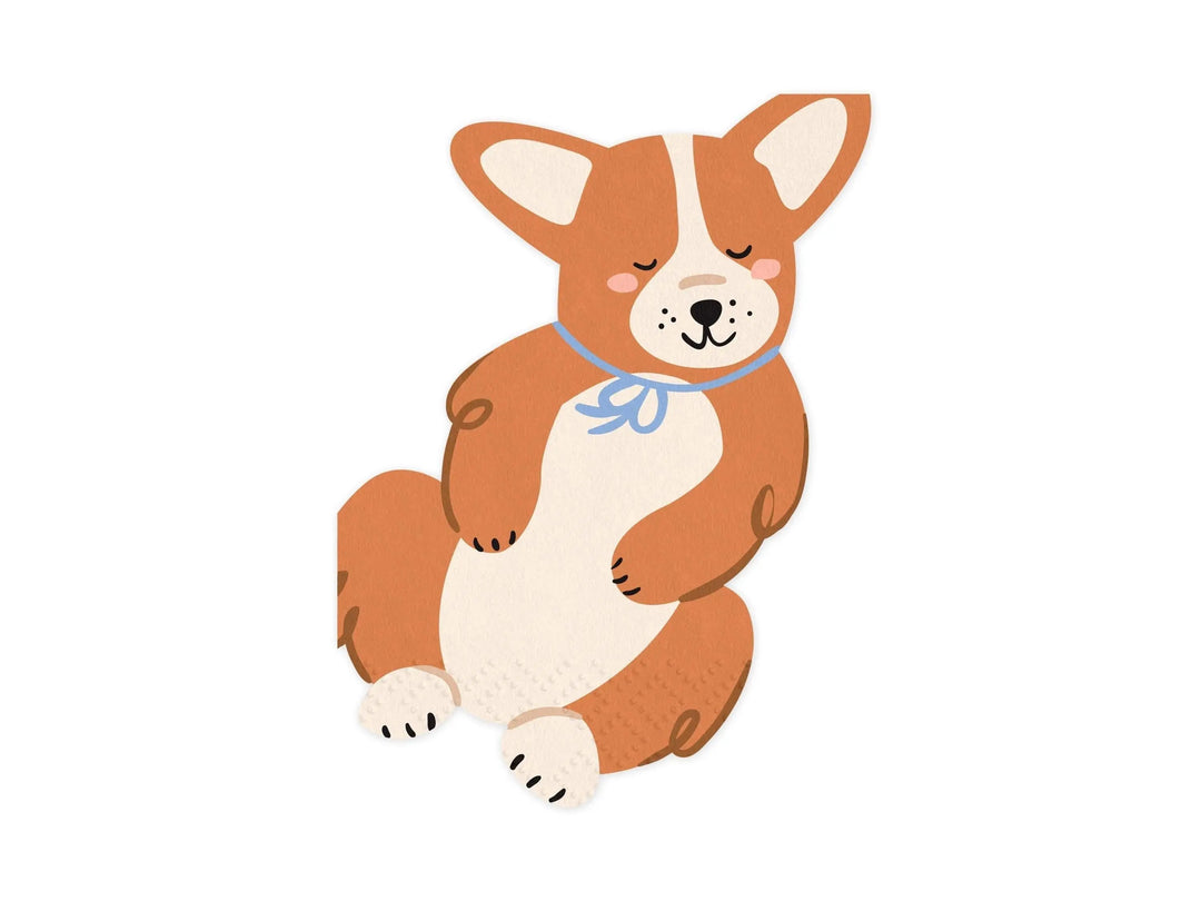 Corgi Dog Paper Napkins - Sleepy Puppy Party Tissues - Cute Dog Birthday Tableware - Pet Lover Celebration Decor - Pack Of 12 - Jolie Fete UK