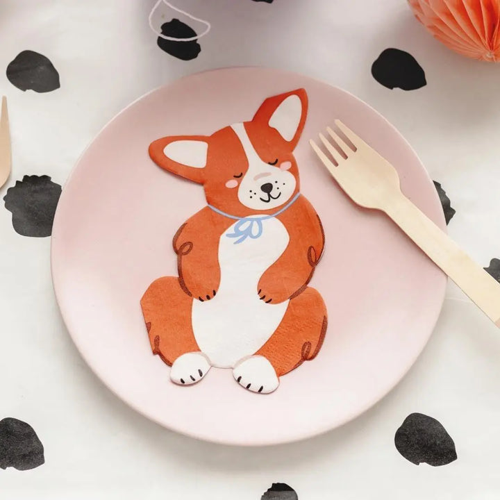 Corgi Dog Paper Napkins - Sleepy Puppy Party Tissues - Cute Dog Birthday Tableware - Pet Lover Celebration Decor - Pack Of 12 - Jolie Fete UK