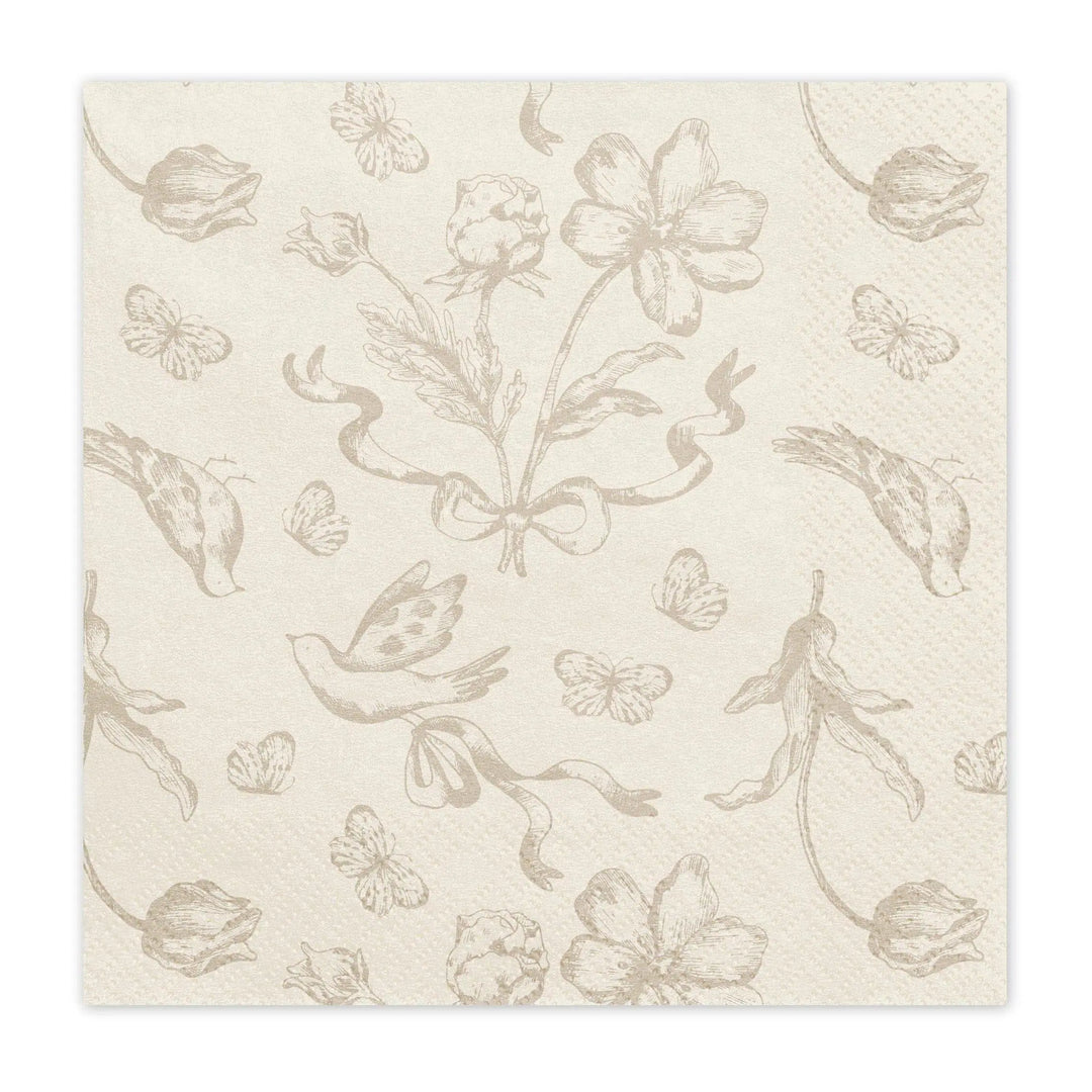 Cream & Beige Floral Paper Napkins - Tea Party Napkins - Elegant Disposable Napkins - Birthday Party Decor - Baby Shower Supplies-Pack Of 12 - Jolie Fete UK