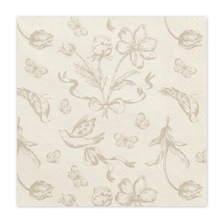 Cream & Beige Floral Paper Napkins - Tea Party Napkins - Elegant Disposable Napkins - Birthday Party Decor - Baby Shower Supplies-Pack Of 12 - Jolie Fete UK